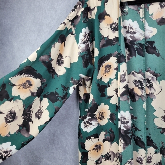 PinkBlush Green Floral Chiffon Long Plus Cover Up KIMONO Size M - Picture 5 of 11
